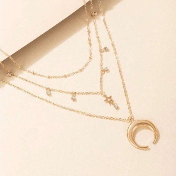 GOLD 3/$30 Moon & Star Layered Necklace - Picture 2 of 2